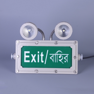 IP66 Aluminum Tempered Glass Rechargeable Dual Spot LED Fire Exit Sign Explosion-Proof Emergency Light
